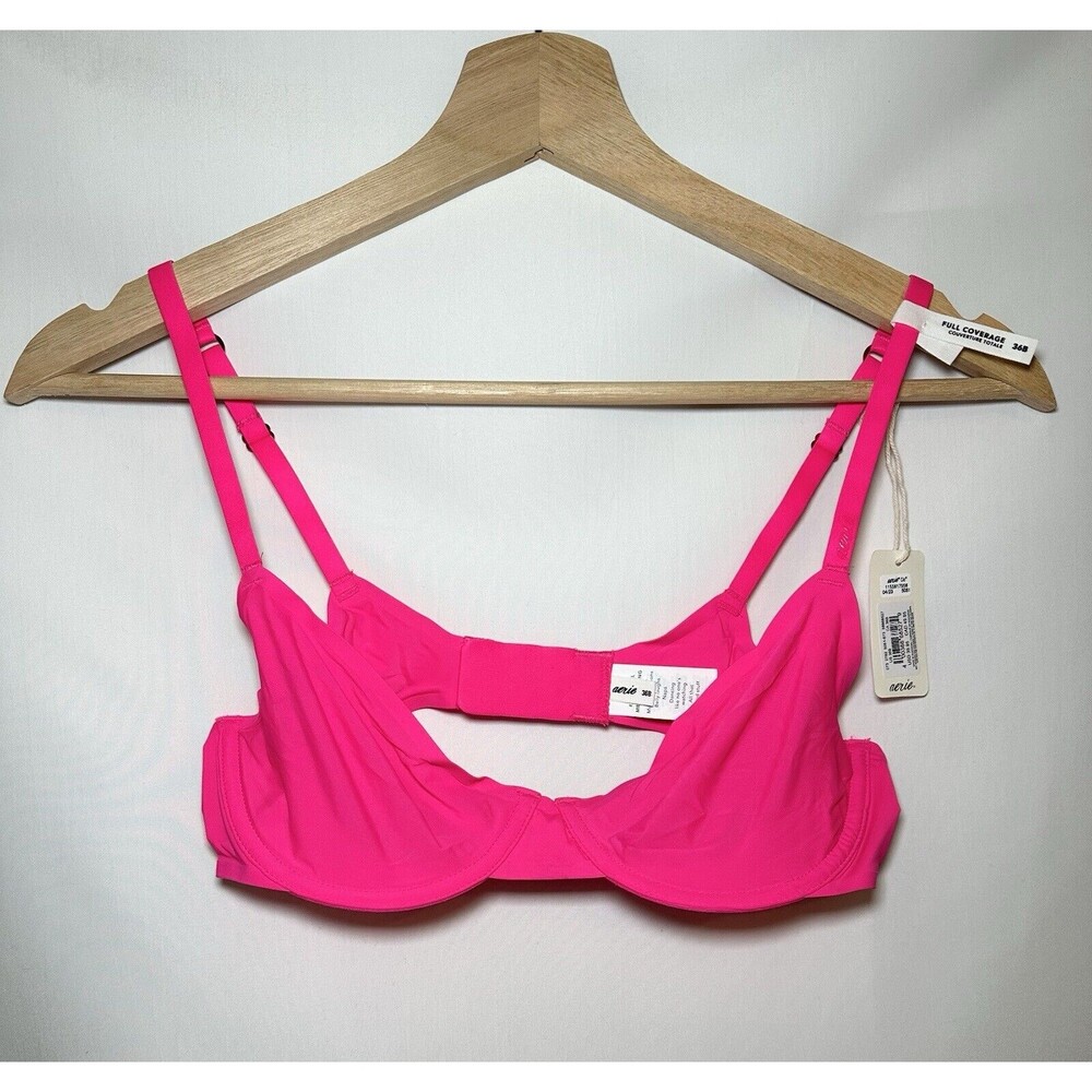 AERIE SMOOTHEZ Sheer Unlined Underwired‎ Full Coverage Hot Pink Bra 36B NWT